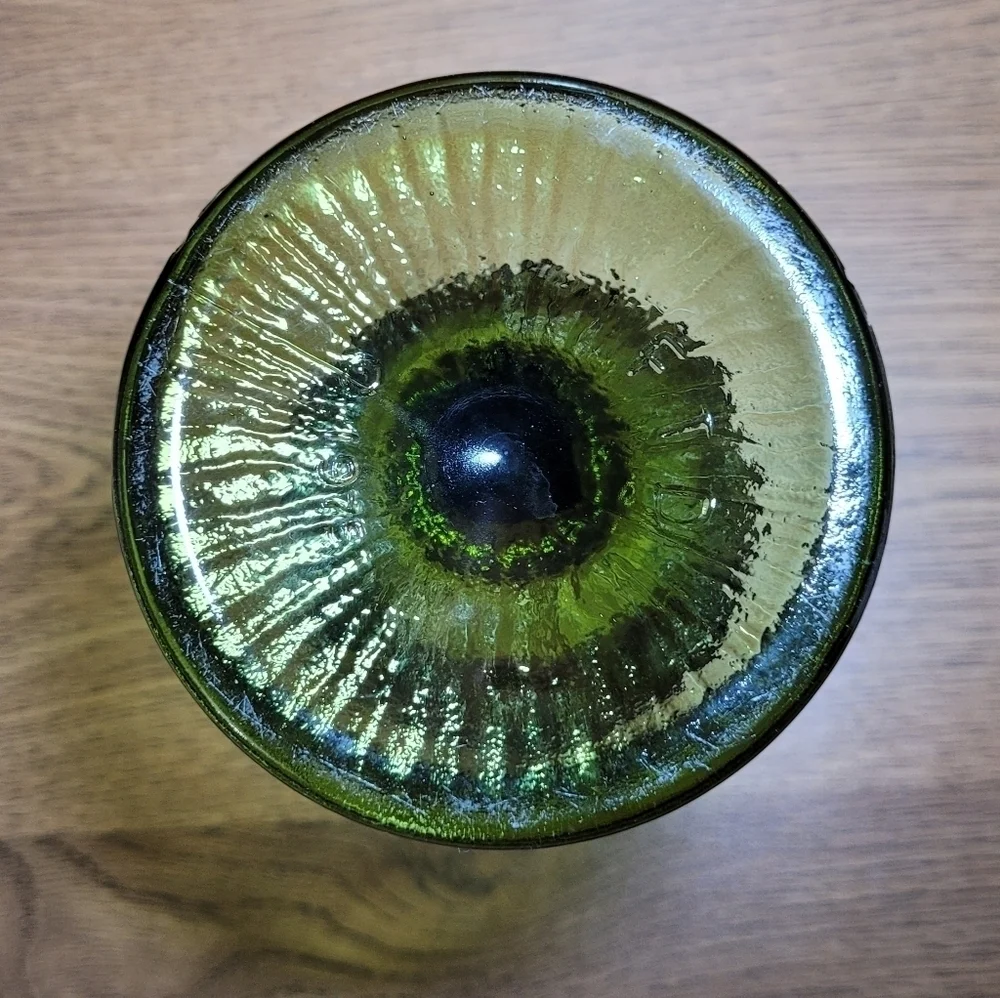 Vintage FTD Dark Green Glass Footed Vase Leaf Design ~ Candy Dish~ Candle Holder